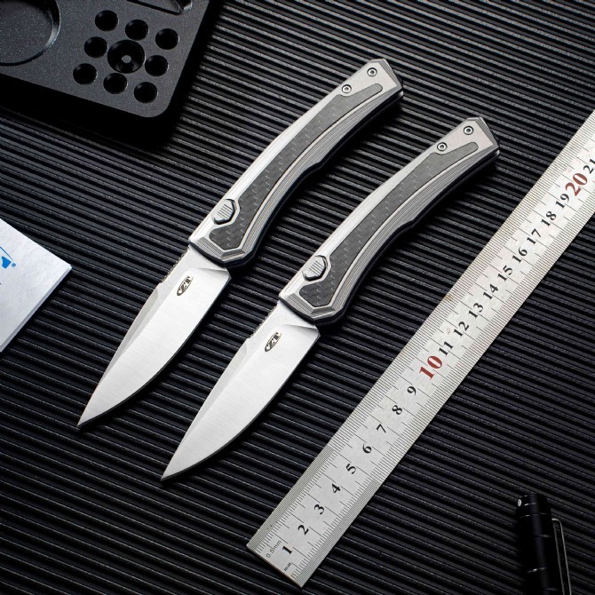ZT 0556 AUTO Folding Knife 3.35" CPM-MagnaCut Two-Tone Drop Point Blade, Titanium Handles with Carbon Fiber Inlays