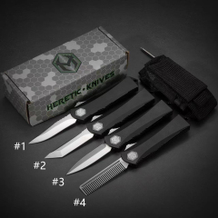 Heretic Mini Knives OTF AUTO 2.56" D2 Tanto Comb Blade, Aviation Aluminum Handles