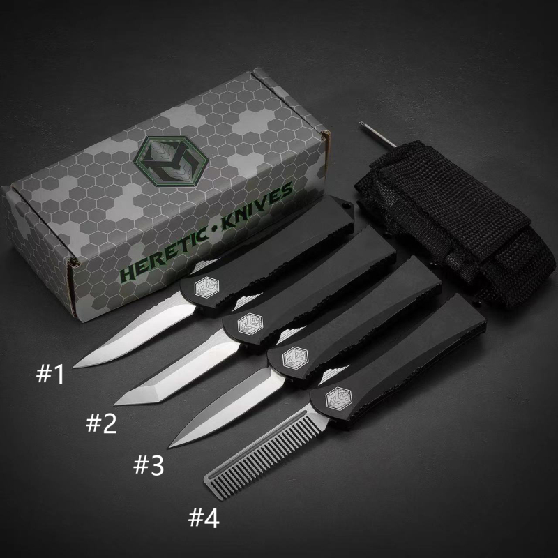 Heretic Mini Knives OTF AUTO 2.56" D2 Tanto Comb Blade, Aviation Aluminum Handles