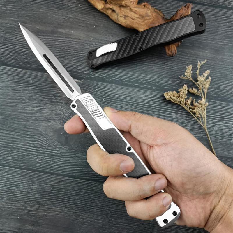 Heretic Knives Cleric II OTF AUTO 3.94" D2 Double Edge Blade, Aluminum+Carbon Fiber Handles
