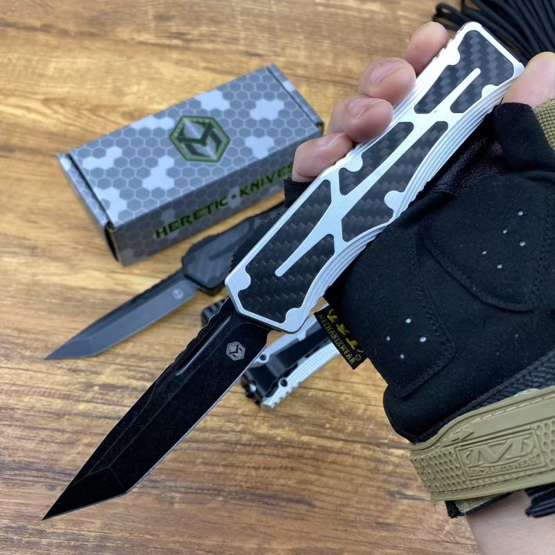 Heretic Knives Giant OTF AUTO 3.35" D2 Stonewashed Blade, Aviation Aluminum Handles