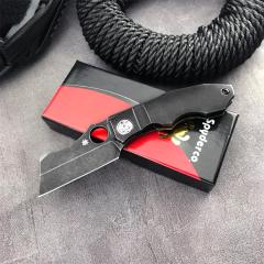 Spy Stovepipe Folding Knife 2.76" CPM-20CV Dark Stonewashed Blade, Dark 420 Steel Handles, Frame Lock - C260TIP