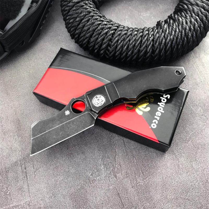 Spy Stovepipe Folding Knife 2.76" CPM-20CV Dark Stonewashed Blade, Dark 420 Steel Handles, Frame Lock - C260TIP