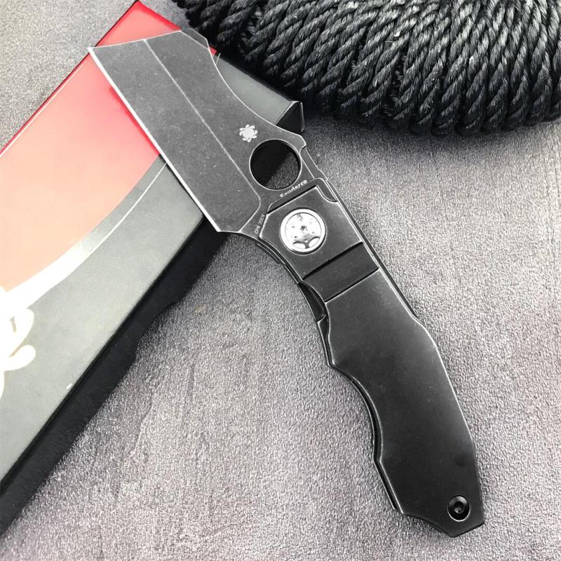 Spy Stovepipe Folding Knife 2.76" CPM-20CV Dark Stonewashed Blade, Dark 420 Steel Handles, Frame Lock - C260TIP
