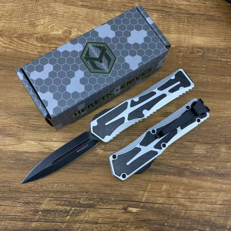 Heretic Knives Giant OTF AUTO 3.35" D2 Stonewashed Blade, Aviation Aluminum Handles