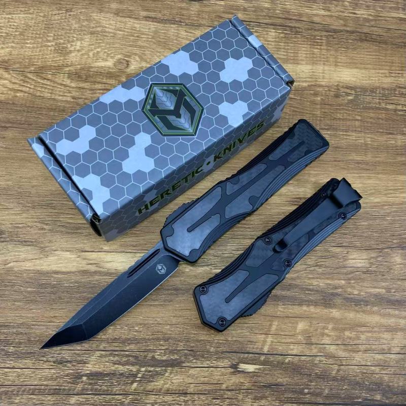 Heretic Knives Giant OTF AUTO 3.35" D2 Stonewashed Blade, Aviation Aluminum Handles