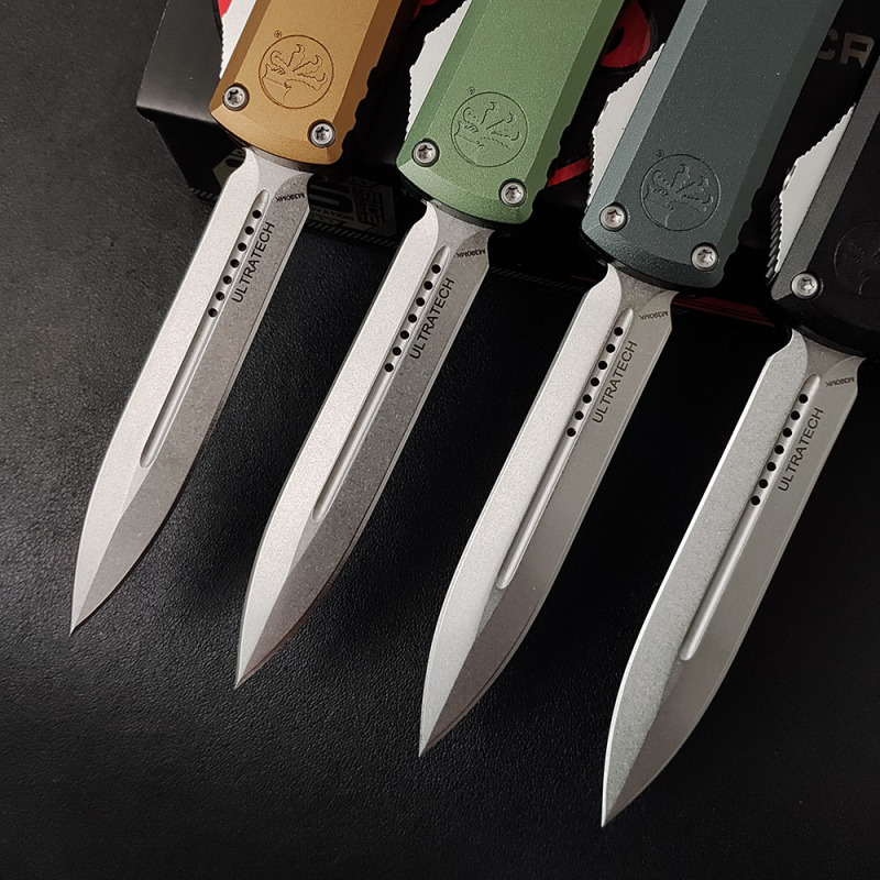 Microtech UTX-70 Ultratech OTF AUTO Knife 3.34" D2 Plain Blade, Aluminum Alloy Handles