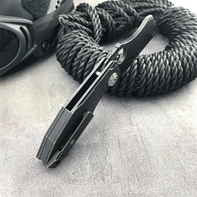 Spy Stovepipe Folding Knife 2.76" CPM-20CV Dark Stonewashed Blade, Dark 420 Steel Handles, Frame Lock - C260TIP