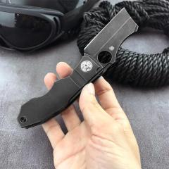 Spy Stovepipe Folding Knife 2.76" CPM-20CV Dark Stonewashed Blade, Dark 420 Steel Handles, Frame Lock - C260TIP