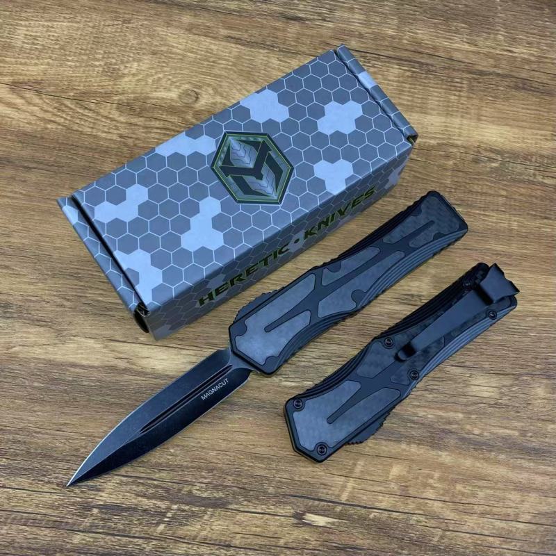 Heretic Knives Giant OTF AUTO 3.35" D2 Stonewashed Blade, Aviation Aluminum Handles