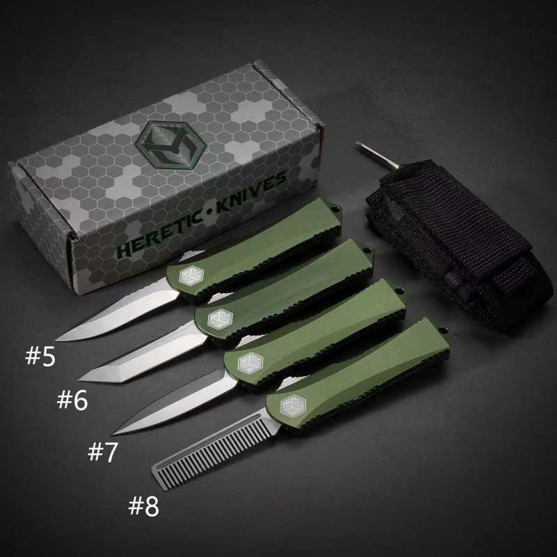 Heretic Mini Knives OTF AUTO 2.56" D2 Tanto Comb Blade, Aviation Aluminum Handles