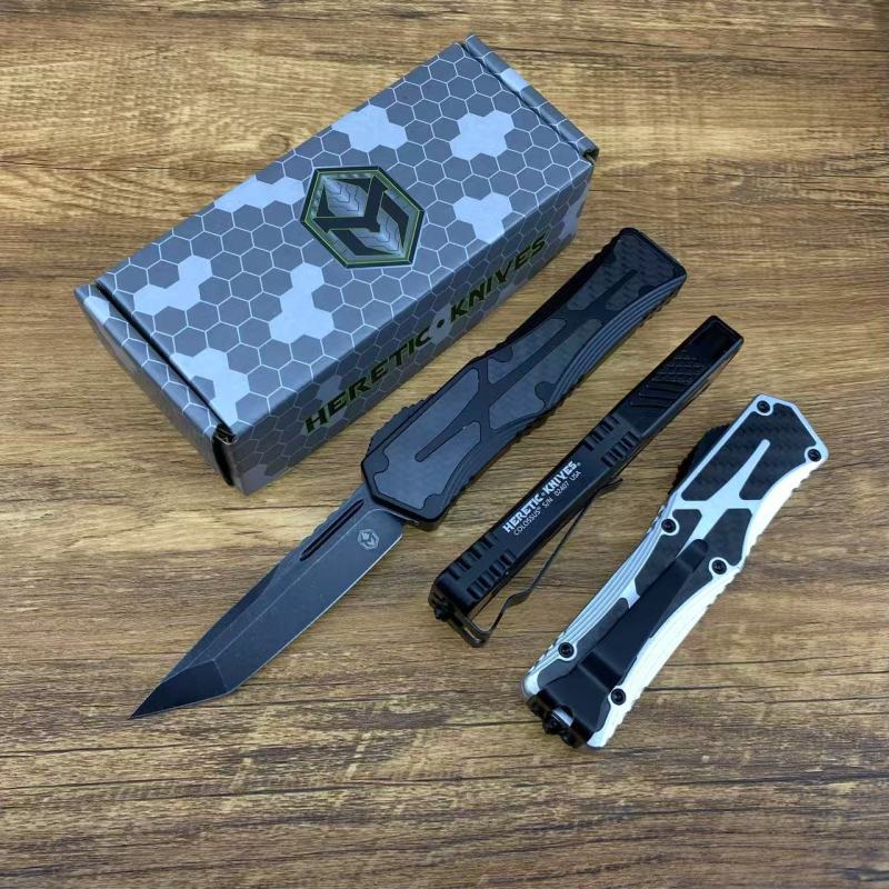 Heretic Knives Giant OTF AUTO 3.35" D2 Stonewashed Blade, Aviation Aluminum Handles