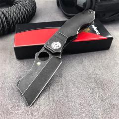Spy Stovepipe Folding Knife 2.76" CPM-20CV Dark Stonewashed Blade, Dark 420 Steel Handles, Frame Lock - C260TIP