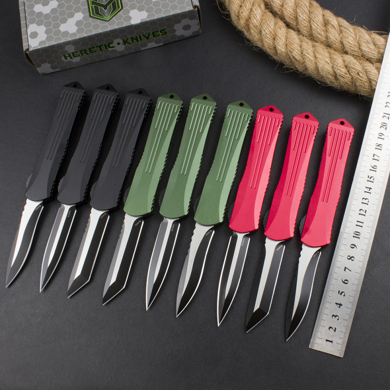 Heretic Knives Manticore OTF AUTO 3.15" D2 Black Blade, Aviation Aluminum Handles