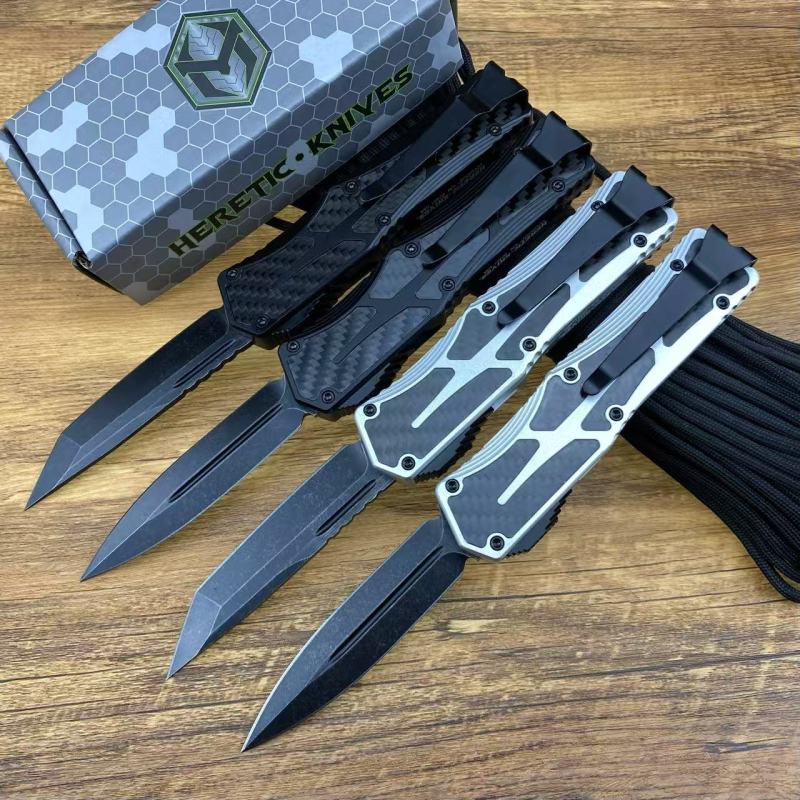 Heretic Knives Giant OTF AUTO 3.35" D2 Stonewashed Blade, Aviation Aluminum Handles