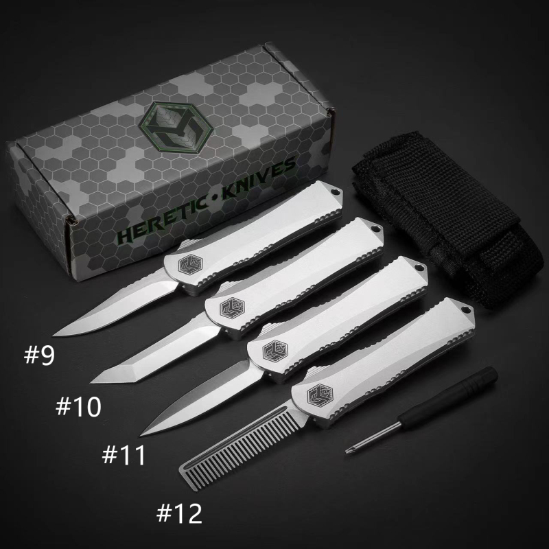 Heretic Mini Knives OTF AUTO 2.56" D2 Tanto Comb Blade, Aviation Aluminum Handles