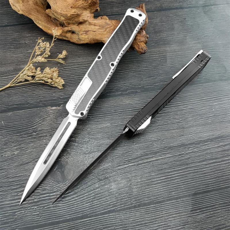 Heretic Knives Cleric II OTF AUTO 3.94" D2 Double Edge Blade, Aluminum+Carbon Fiber Handles