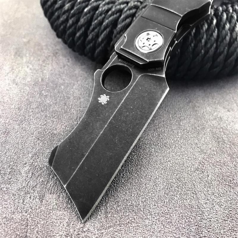 Spy Stovepipe Folding Knife 2.76" CPM-20CV Dark Stonewashed Blade, Dark 420 Steel Handles, Frame Lock - C260TIP
