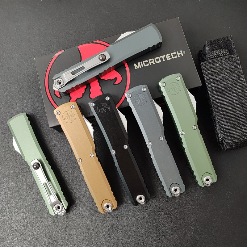 Microtech UTX-70 Ultratech OTF AUTO Knife 3.34" D2 Plain Blade, Aluminum Alloy Handles