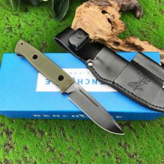 Benchmade Bushcrafter Fixed Blade Knife 4.33" CPM-D2 Satin Drop Point Blade, Green G10 Handles Leather Sheath - A163