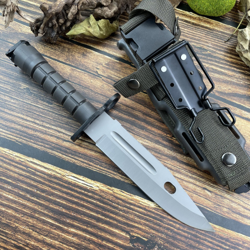 M9 Bayonet & Scabbard 7.09" 7CR17 Blade, Black Handle
