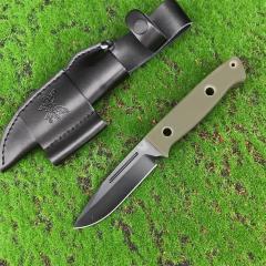 Benchmade Bushcrafter Fixed Blade Knife 4.33" CPM-D2 Satin Drop Point Blade, Green G10 Handles Leather Sheath - A163