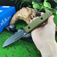 Benchmade Bushcrafter Fixed Blade Knife 4.33" CPM-D2 Satin Drop Point Blade, Green G10 Handles Leather Sheath - A163