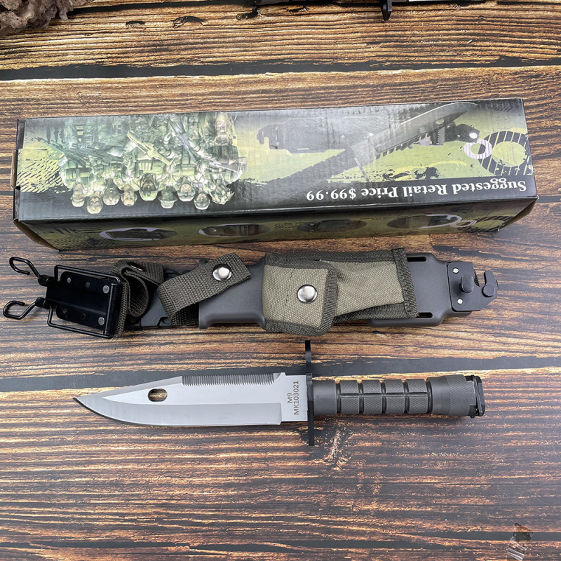 M9 Bayonet & Scabbard 7.09" 7CR17 Blade, Black Handle