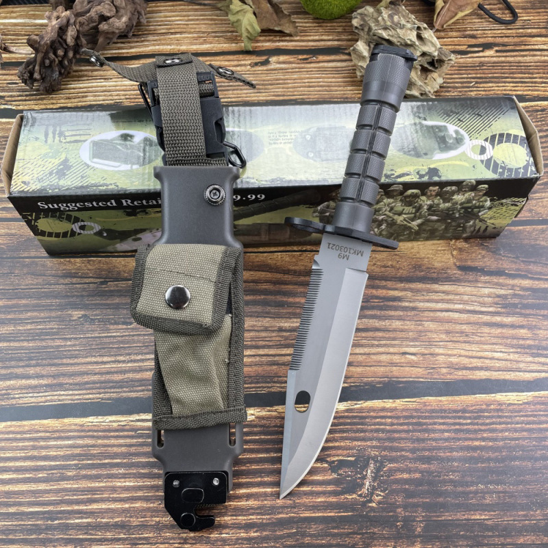 M9 Bayonet & Scabbard 7.09" 7CR17 Blade, Black Handle