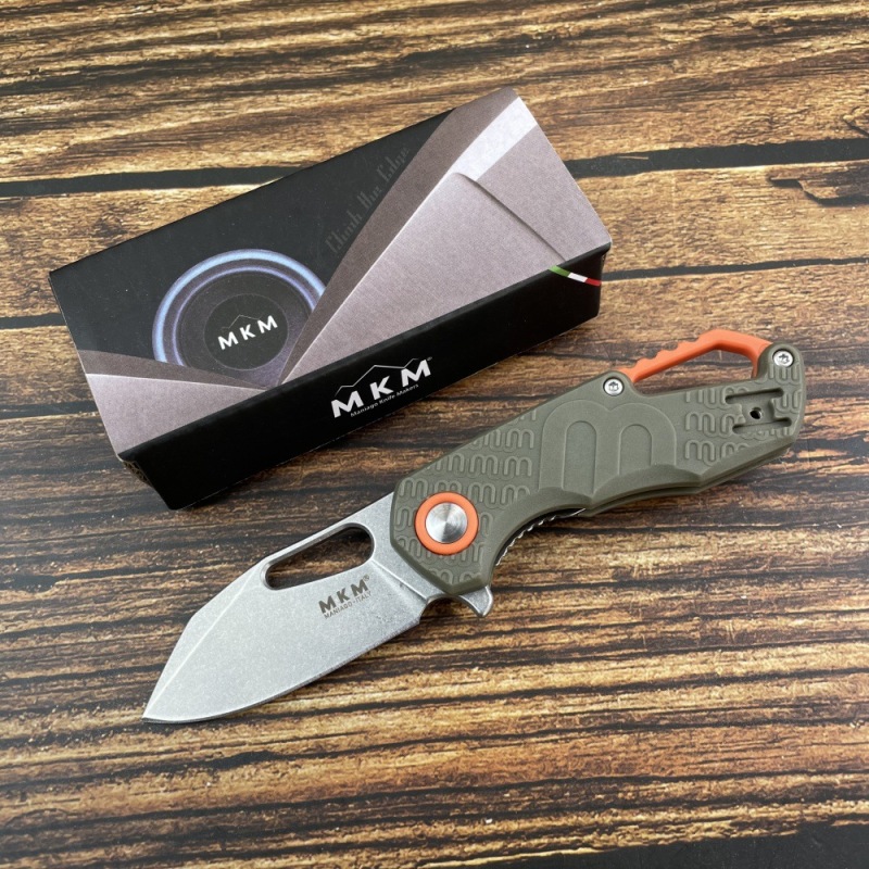 MKM FOX Knives Flipper Knife 2.17" N690 Stonewashed Plain Blade, FRN Handles, Liner Lock - MK FX03