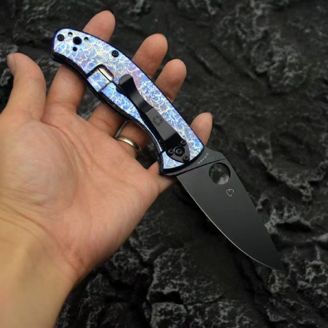 Spy C122 Frame Lock Folding Knife 3.35" S35V Satin Plain Blade, Titanium Handles (Chidori) - C122TI