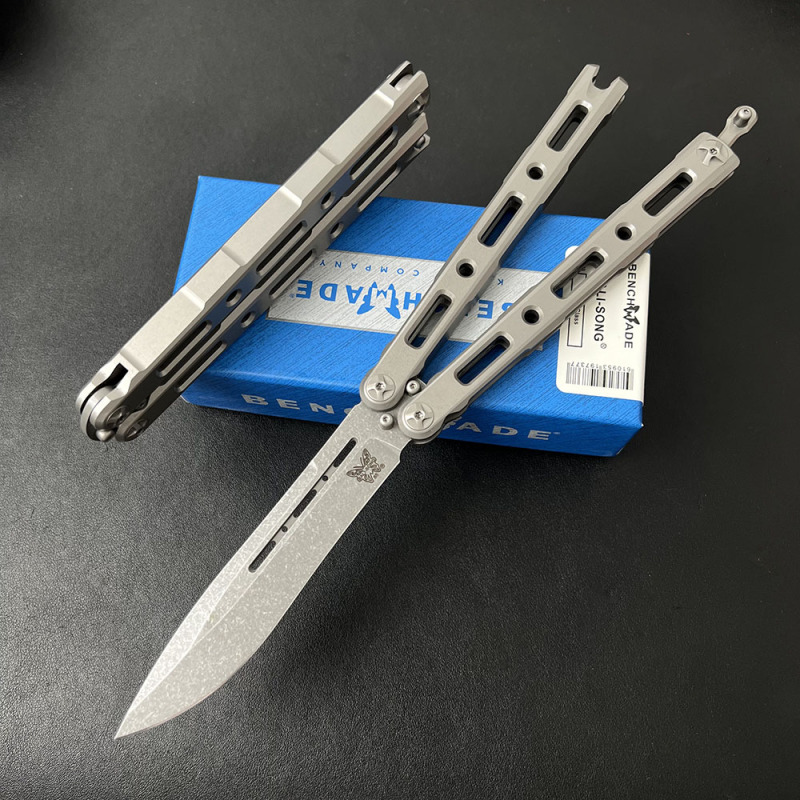 Benchmade BM85 Balisong Butterfly Knife 4.13" S90V Plain Blade, TC4 Handles Magnetic lock