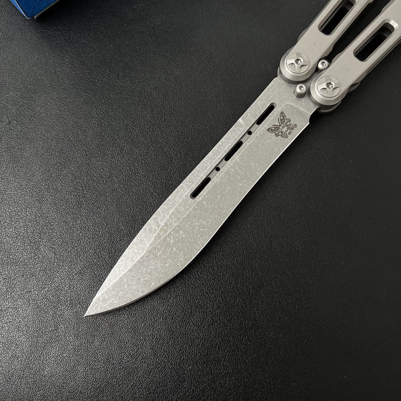 Benchmade BM85 Balisong Butterfly Knife 4.13" S90V Plain Blade, TC4 Handles Magnetic lock