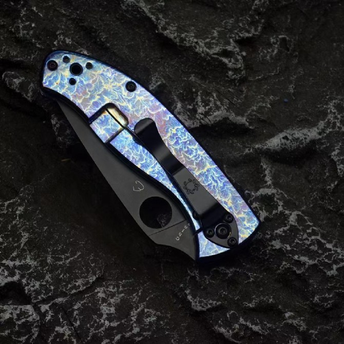 Spy C122 Frame Lock Folding Knife 3.35" S35V Satin Plain Blade, Titanium Handles (Chidori) - C122TI