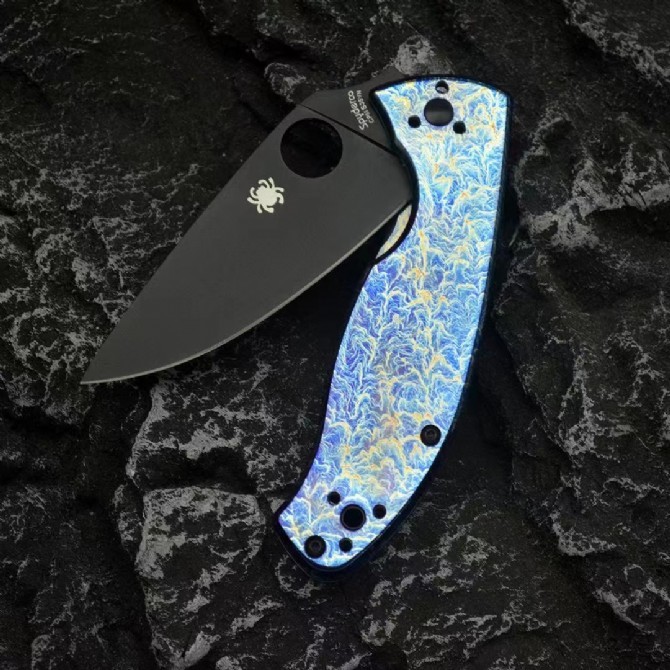 Spy C122 Frame Lock Folding Knife 3.35" S35V Satin Plain Blade, Titanium Handles (Chidori) - C122TI