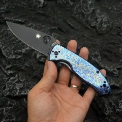 Spy C122 Frame Lock Folding Knife 3.35" S35V Satin Plain Blade, Titanium Handles (Chidori) - C122TI