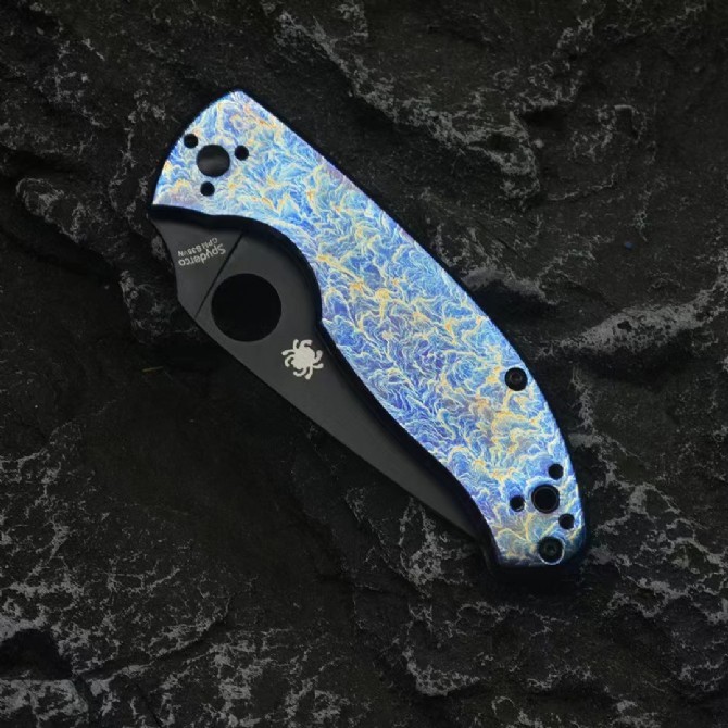 Spy C122 Frame Lock Folding Knife 3.35" S35V Satin Plain Blade, Titanium Handles (Chidori) - C122TI