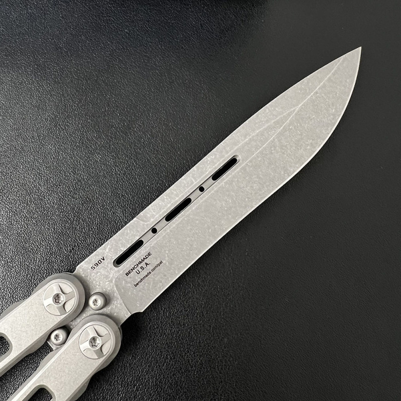 Benchmade BM85 Balisong Butterfly Knife 4.13" S90V Plain Blade, TC4 Handles Magnetic lock