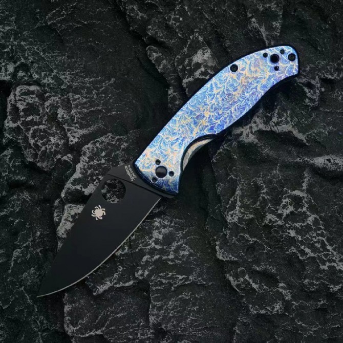 Spy C122 Frame Lock Folding Knife 3.35" S35V Satin Plain Blade, Titanium Handles (Chidori) - C122TI
