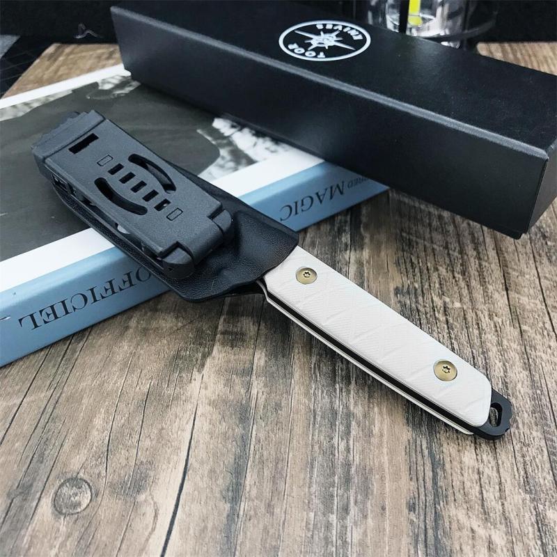 Toor Knives Darter T Fixed Blade Knife 3.54" CPM-D2 Tanto Blade, White G10 Handles