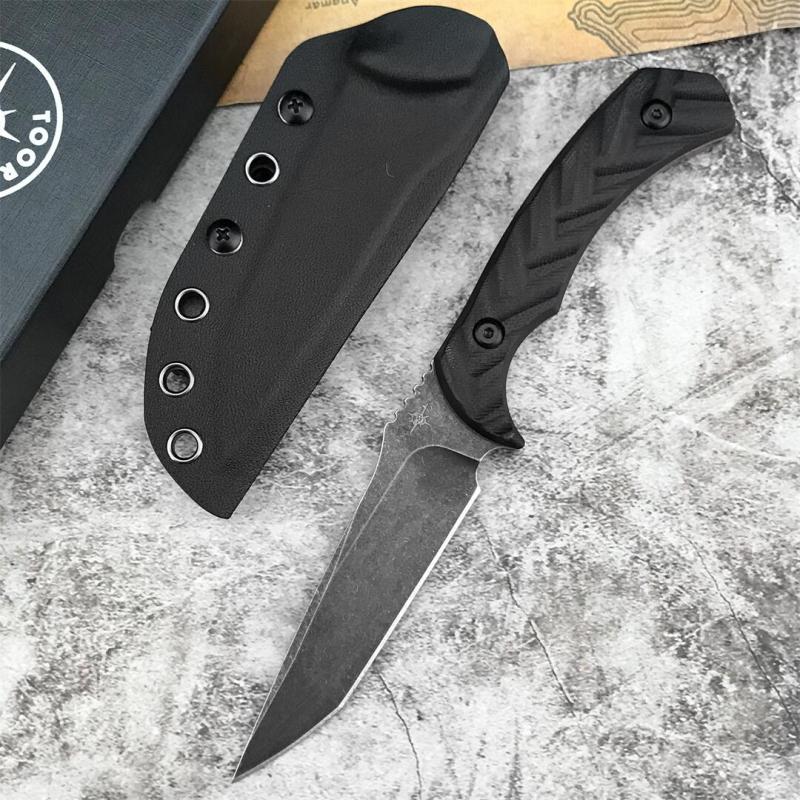 Toor Knives Valor MK1 Fixed Blade Knife 4.17" CPM-D2 Black Point Blade, 3D Machined Black G10 Handles