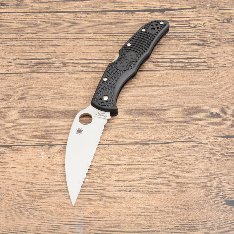 Spy Endura 4 Folding Knife 3.74" VG10 Plain Blade, Black FRN Handles, Lockback - C10SBK