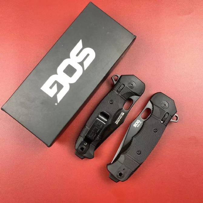 SOG SEAL XR Flipper Knife 3.78" Black TiNi S35VN Clip Point Blade, Black GRN Handles - XR Lock