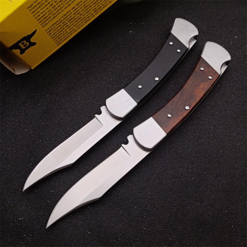 BK 110 Folding Hunter 3.35" 440c Blade, Ebony Wood Handles, Lockback, Leather Sheath