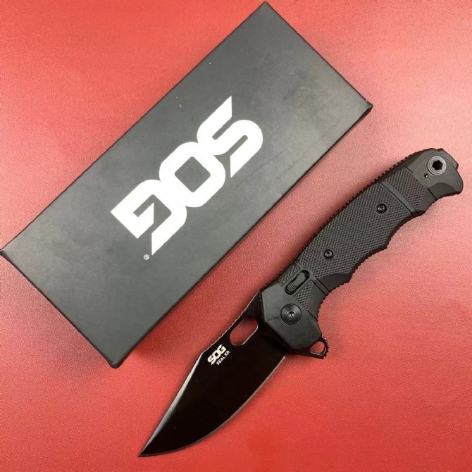 SOG SEAL XR Flipper Knife 3.78" Black TiNi S35VN Clip Point Blade, Black GRN Handles - XR Lock