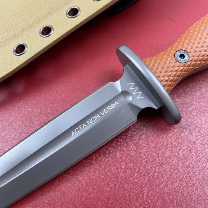 Acta Non Verba M500 Anthropoid Fixed Blade Fighting Knife 8.23" Elmax Double Edge Dagger, Flax Handles - ANVM500-001