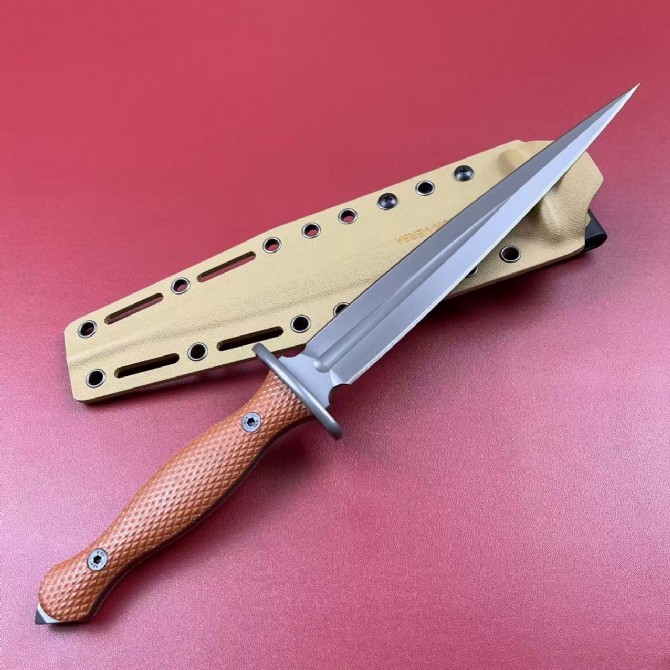 Acta Non Verba M500 Anthropoid Fixed Blade Fighting Knife 8.23" Elmax Double Edge Dagger, Flax Handles - ANVM500-001