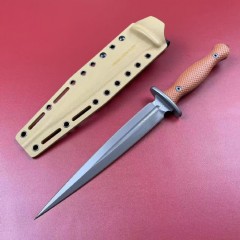 Acta Non Verba M500 Anthropoid Fixed Blade Fighting Knife 8.23" Elmax Double Edge Dagger, Flax Handles - ANVM500-001