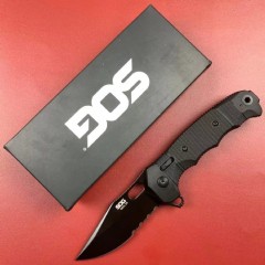 SOG SEAL XR Flipper Knife 3.78" Black TiNi S35VN Clip Point Blade, Black GRN Handles - XR Lock