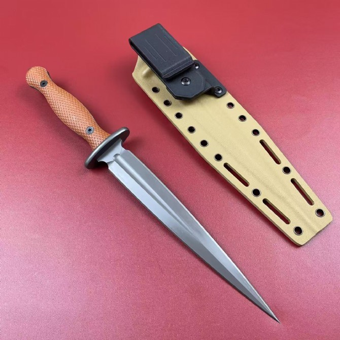 Acta Non Verba M500 Anthropoid Fixed Blade Fighting Knife 8.23" Elmax Double Edge Dagger, Flax Handles - ANVM500-001